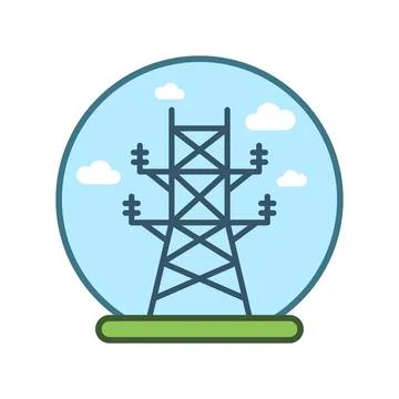 Power tower icon in flat cartoon style. High voltage colorful vector illust.. Illustrazione stock