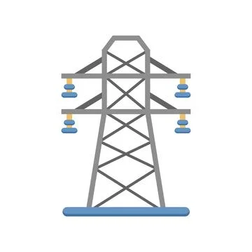 Power tower icon in flat style. High voltage vector illustration on isolate.. Illustrazione stock