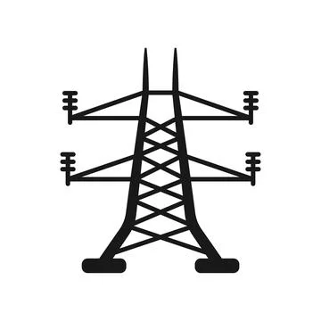 Power tower icon in flat style. High voltage vector illustration on isolate.. Illustrazione stock