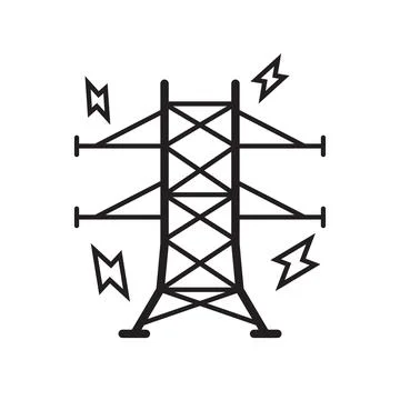 Power tower icon in flat style. High voltage vector illustration on isolate.. Illustrazione stock