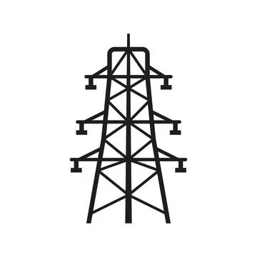 Power tower icon in flat style. High voltage vector illustration on isolate.. Illustrazione stock
