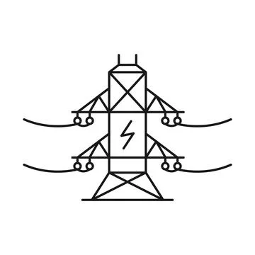 Power tower icon in flat style. High voltage vector illustration on isolate.. Illustrazione stock