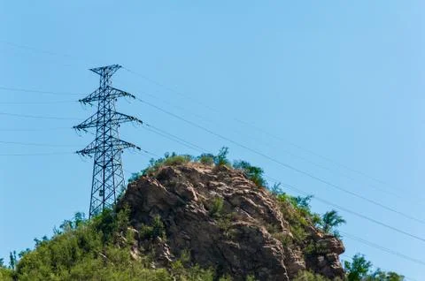 The power tower on the mountain Stock Photos