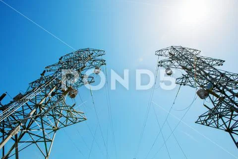 Power tower in the sky background, high-voltage post or high-voltage tower in Stock Photos