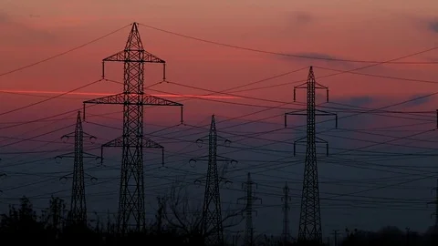 Power towers at sunset 库存影片 76442068