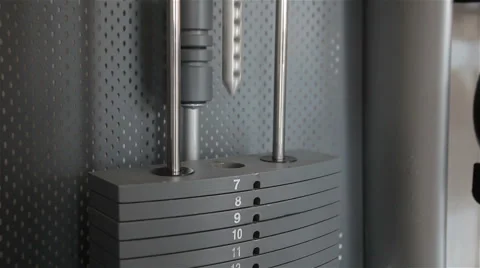 Power training apparatus with different weights in a fitness club Stock Footage 66455209