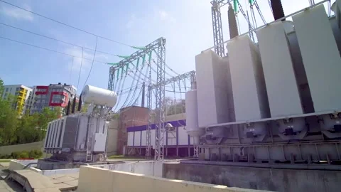 Power transformer distributive plant Stock Footage 89226442