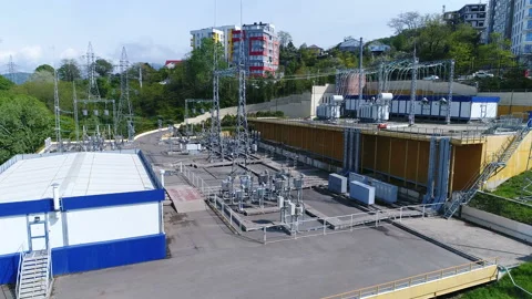 Power transformer distributive plant Stock Footage 89228868