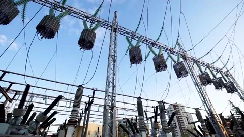 Power transformer distributive plant Stock Footage 89229341