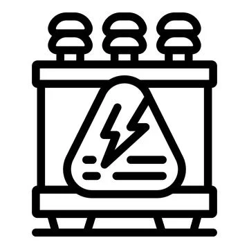 Power transformer with high voltage warning sign, representing electrical haz Stock Illustration