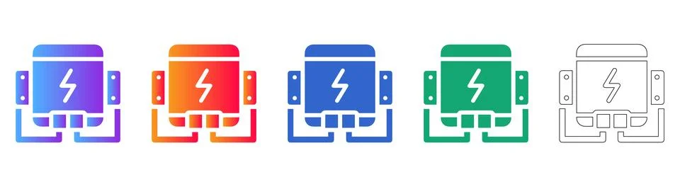 Power Transformer or Electrical Unit Icon Set Illustrazione stock