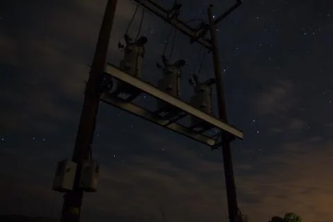 Power Transformers at Night Foto stock
