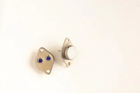 Power transistor is a component electronic devices, NPN and PNP, metal body.. Stock Photos
