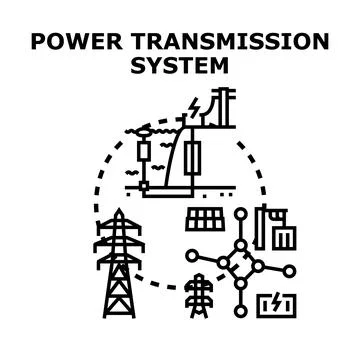 Power transmission system transmitting electricity infrastructure concept Stock Illustration