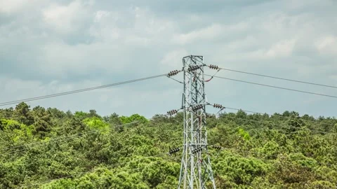 Power Transmission Tower in Forest Timelapse Vidéo 344913034