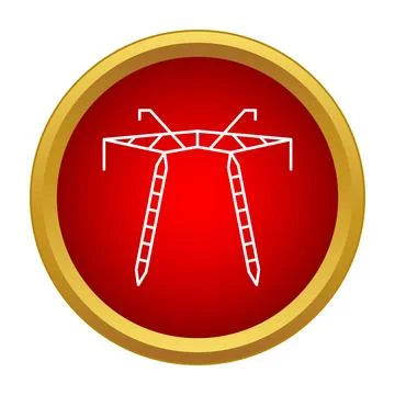 Power transmission tower icon in a red circle with a golden frame Stock Illustration