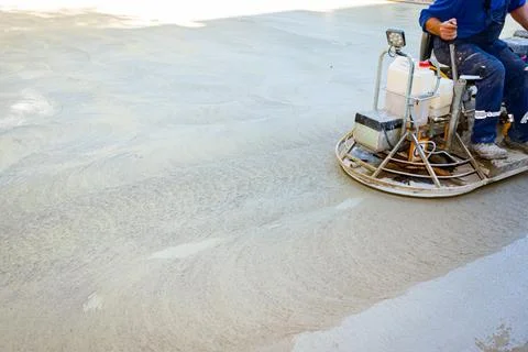 Power trowel with engine, machine for finishing, leveling concrete surface Foto stock