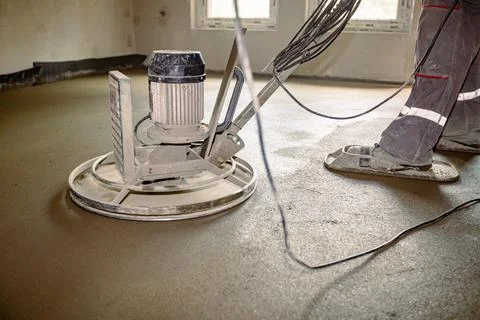 Power trowel with engine, machine for finishing, leveling concrete surface Stock Photos