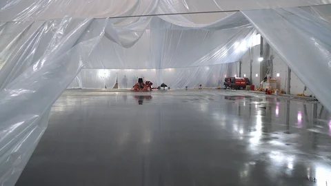 Power trowel machine at construction site Video stock 129496549