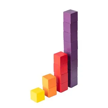 Power of two, doubling shown with cubes, stacked to columns 库存照片