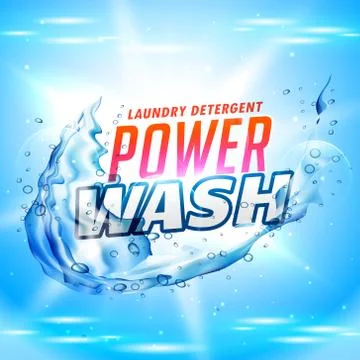 Power wash laundry detergent packaging concept design with water splash Stock Illustration