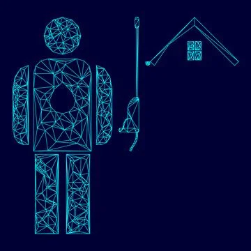 Power washing and gutter cleaning low poly triangulation triangulated polygon Stock Illustration