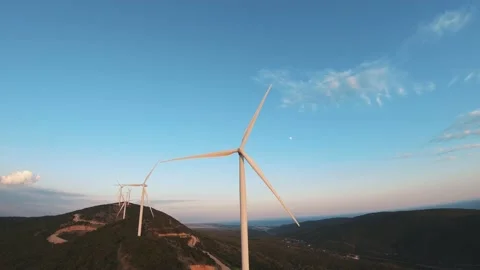 Power Windmills aerial view. Renewable energy. Green tech. Stock-Footage 201213116