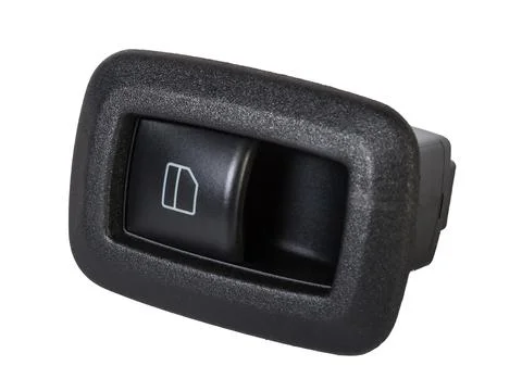 Power window button on white isolated background. Window lifter key block. Sp Photos