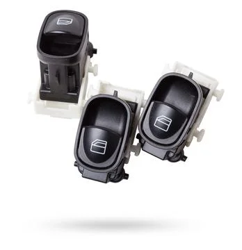 Power window button on white isolated background. Window lifter key block. .. Stock Photos