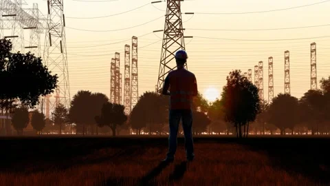 Power workers inspect and maintain high-voltage power grids. Stock Footage 343615884