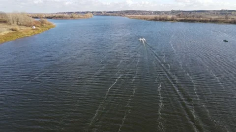 Powerboat moving on river Stock Footage 144495653