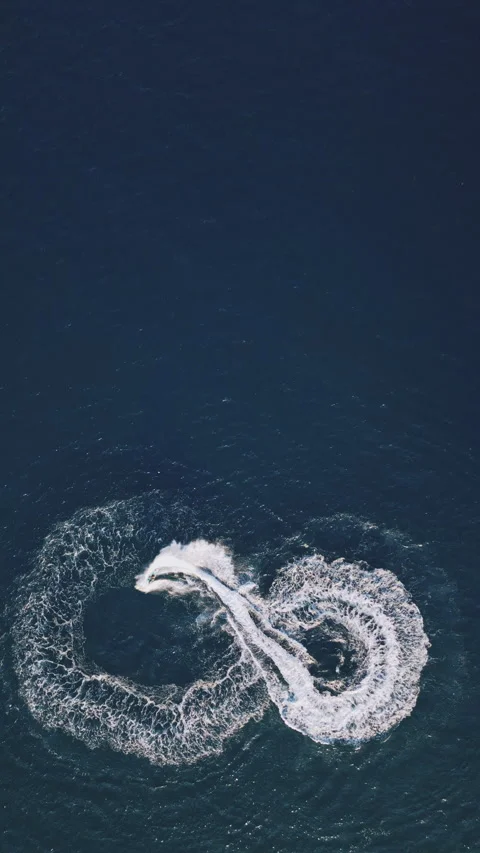 Powerboat turns loop number eight on the sea making infinity future concept Stock Footage 283564870