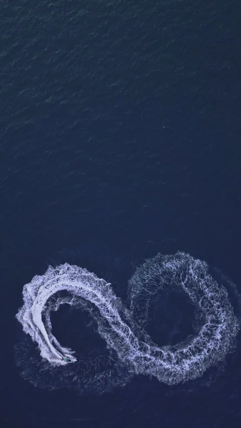 Powerboat turns loop number eight on the sea making infinity future concept Stock Footage 283565004