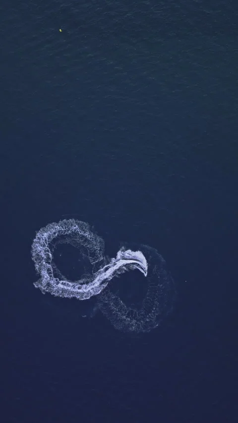 Powerboat turns loop number eight on the sea making infinity future concept Stock Footage 283565151