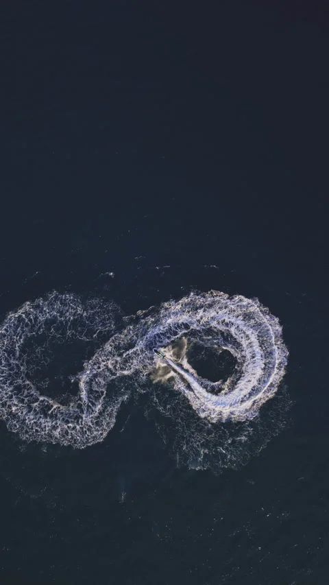 Powerboat turns loop number eight on the sea making infinity future concept Stock Footage 283566542