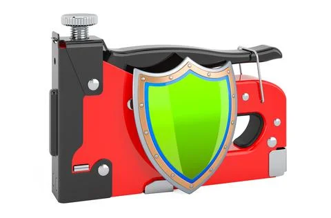 Powered stapler with shield, 3D rendering Ilustración de archivo