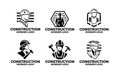 Powerful 6 Construction Worker Logo Set for Industrial, Building, and Contr.. イラスト素材