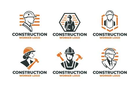 Powerful 6 Construction Worker Logo Set for Industrial, Building, and Contr.. Stock Illustration