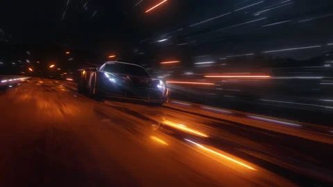 Powerful acceleration of a supercar on a night track with colorful lights Video stock 202063204