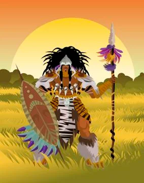 Powerful african warrior Stock Illustration