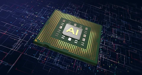 Powerful AI CPU Processing Data. Glowing Data Signals Flowing. Stock Footage 235817334