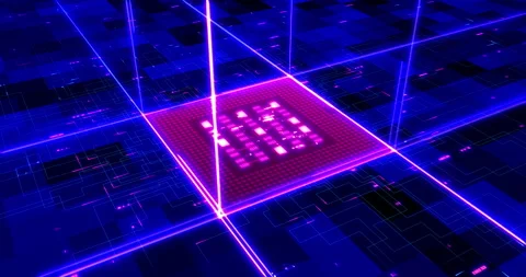 Powerful AI CPU Processing Data. Glowing Signals Flowing. Stock Footage 236424482