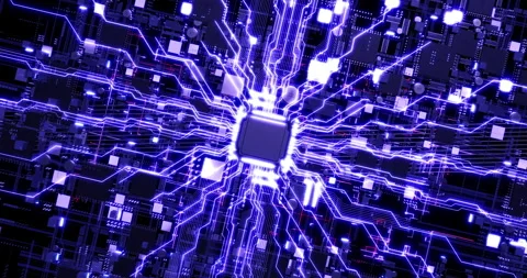 Powerful AI Processing Unit Displaying Glowing Data Signals. Stock Footage 306324260