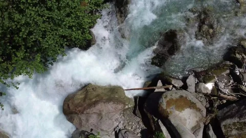 Powerful Alpine River and Waterfall Rushing Over Rocks in Austrian Mountain.. Stock Footage 342606583
