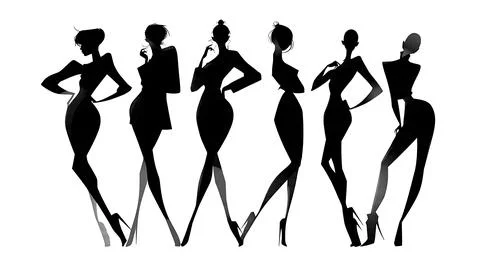 Powerful and Assertive Model Pose Silhouette Pack Stock Illustration