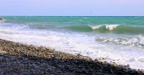 Powerful and foamy waves on a windy day of rough seas Stock Footage 213273274