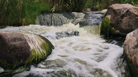 Powerful and rapid mountain river Stock Footage 157676347