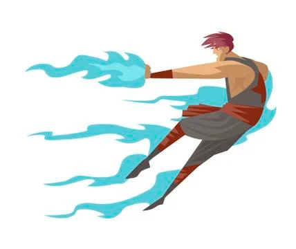 Powerful anime superhero with fire Stock Illustration
