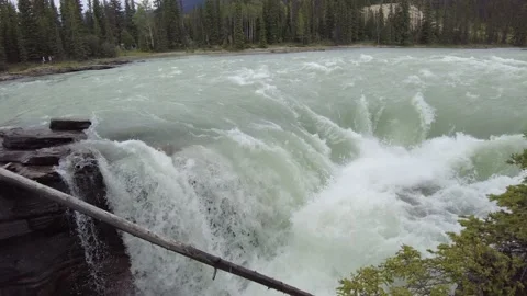 Powerful Athabasca Falls in Jasper, Alberta, Canadian Rockies. Video stock 159023634
