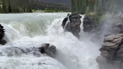 Powerful Athabascan Waterfall with spray Stock Footage 201273520